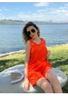 Kadın Kolsuz V Yaka Kuş Gözü Detay Bluz Short Aerobin Ikili Takım