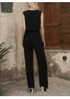 Kadın Kolsuz V Yakalı Aerobin Bluz Ve Belden Kuşaklı Pantolon Ikili Takım