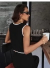 Kadın Kolsuz V Yakalı Düğmeli Ithal Krep Yelek Ve Pantolon Ikili Takım