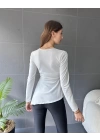 Kadın Kruvaze Yaka Kemer Detay Asimetrik Kesim Bluz