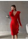 Kadın Kruvaze Yaka Volan Detay Midi Boy Fırsat ürün Elbise