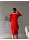 Kadın Kruvaze Yaka Volan Detay Midi Boy Fırsat ürün Elbise
