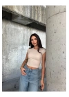 Kadın Likralı Basic Crop Tişört