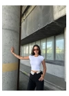 Kadın Likralı Basic Crop Tişört