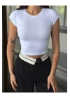Kadın Likralı Basic Crop Tişört