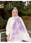 Kadın Lila Ebruli Desenli Çerçeveli Soft Dokulu Pamuklu Mevsimlik Tesettür Şal