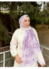 Kadın Lila Ebruli Desenli Çerçeveli Soft Dokulu Pamuklu Mevsimlik Tesettür Şal