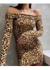 Kadın Madonna Mendil Yaka Leopar Desen Mini Elbise