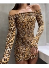 Kadın Madonna Mendil Yaka Leopar Desen Mini Elbise