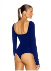 bysoca Kadın Mavi Sırt Dekolteli Kayık Yaka Uzun Kollu Sandy Kumaş Tanga Bodysuit