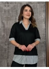 Kadın Modal Kumaş çizgili Gömlek Yaka Ikili Takım