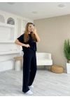 Kadın Modal Kumaş V Yaka Tişört Ve Bol Kesim Pantolon Ikili Takım