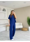 Kadın Modal Kumaş V Yaka Tişört Ve Bol Kesim Pantolon Ikili Takım