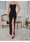 Kadın Omuz Askılı Derin Yırtmaç Detay Maxi Boy Elbise