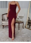 Kadın Omuz Askılı Derin Yırtmaç Detay Maxi Boy Elbise