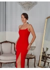 Kadın Omuz Askılı Derin Yırtmaç Detay Maxi Boy Elbise