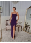 Kadın Omuz Askılı Derin Yırtmaç Detay Maxi Boy Elbise