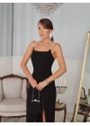Kadın Omuz Askılı Derin Yırtmaç Detay Maxi Boy Elbise