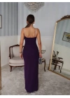 Kadın Omuz Askılı Derin Yırtmaç Detay Maxi Boy Elbise