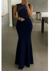 Kadın Omuz çoklu Askılı önü Taş Işlemeli Balık Kesim Janjan Krep Maxi Boy Elbise