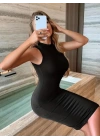 Kadın Omuzlardan Açık Bisiklet Yaka Janjan Krep Elbise