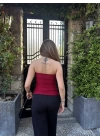 Kadın Ottoman Kumaş Düğme Detaylı Büstiyer Crop