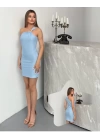 Kadın Ottoman Kumaş Tek Omuz Askılı Toka Detaylı Mini Boy Elbise