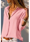 Kadın Pembe Düz Renk Dokuma Uzun Kollu Manşetli Düğmeli Pamuklu Viskon Basic Gömlek