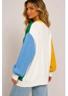 Kadın Renk Bloklu Pamuklu Triko Oversize Pinterest Hırka