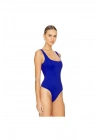 Kadın Saks Mavisi Sıfır Kol Kare Yaka Çıtçıtlı Çift Kat İpek Jarse Basic Tanga Bodysuit