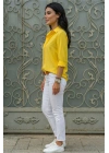 Kadın Sarı Düz Renk Dokuma Uzun Kollu Manşetli Düğmeli Pamuklu Viskon Basic Gömlek