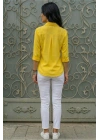 Kadın Sarı Düz Renk Dokuma Uzun Kollu Manşetli Düğmeli Pamuklu Viskon Basic Gömlek