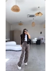 Kadın Saten Kumaş Leopar Desenli Pantolon