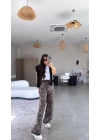 Kadın Saten Kumaş Leopar Desenli Pantolon