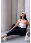Kadın Scuba Krep Likralı Yan Fermuarlı Lastikli Harem Pantolon