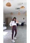 bysoca Kadın Scuba Modal Yüksek Bel Paça Manşet Önü Pileli Cepli Harem Jogger Pantolon - Kahverengi