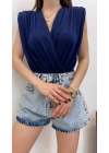 Kadın Sendy Kumaş Kruvaze Yaka Vatkalı Bluz