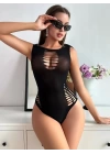 Kadın Sıfır Kol Göğüs, Sırt Ve Yanları Kesik Detay çıtçıtlı Viskon Bodysuit