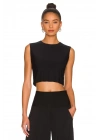 bysoca Kadın Siyah Bisiklet Yaka Sıfır Kol Dökümlü İpek Jarse Crop Top
