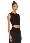 bysoca Kadın Siyah Bisiklet Yaka Sıfır Kol Dökümlü İpek Jarse Crop Top