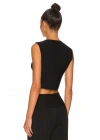 bysoca Kadın Siyah Bisiklet Yaka Sıfır Kol Dökümlü İpek Jarse Crop Top
