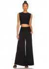 bysoca Kadın Siyah Bisiklet Yaka Sıfır Kol Dökümlü İpek Jarse Crop Top