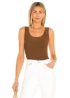 bysoca Kadın Kahverengi Kalın Askılı U Yaka Vücudu Saran Jarse Basic Bodysuit