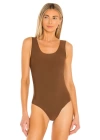 bysoca Kadın Kahverengi Kalın Askılı U Yaka Vücudu Saran Jarse Basic Bodysuit