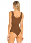 bysoca Kadın Kahverengi Kalın Askılı U Yaka Vücudu Saran Jarse Basic Bodysuit