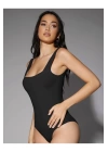 bysoca Kadın Siyah Kalın Askılı Kare Yaka Sıfır Kol İpek Jarse Vücudu Saran Basic Bodysuit