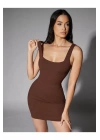 bysoca Kadın Kahverengi Kalın Askılı Kare Yaka Sıfır Kol İpek Jarse Vücudu Saran Basic Bodysuit