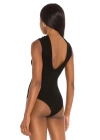 bysoca Kadın Siyah Yüksek Yaka Sırtı Açık V Detaylı Sıfır Kol Jarse Bodysuit