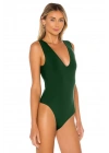 bysoca Kadın Yeşil Ön ve Arka V Yaka Sıfır Kol Çift Kat Sandy Kumaş Tanga Bodysuit