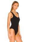bysoca Kadın Siyah U Yaka Sıfır Kol Vücudu Saran Sandy Kumaş Basic Brazilian Bodysuit
